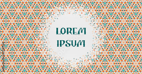 Background geometric pattern Moroccan mosaic. A broken orange tile with space for text.