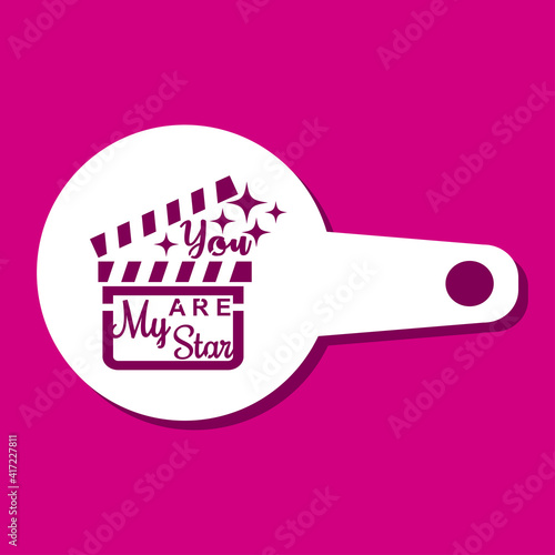 You are my star coffee stencil for drawing picture on macchiato, cappuccino, latte. Elegant silhouette template for cutting.  Clapperboard and stars. Cinema theme. Vector illustration.