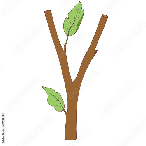 a tree branch, with a couple of ragged leaves. Vector