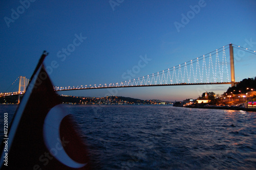 Istanbul (Turkey). Night cruise on the Bosphorus. Golden Horn. Sunset.