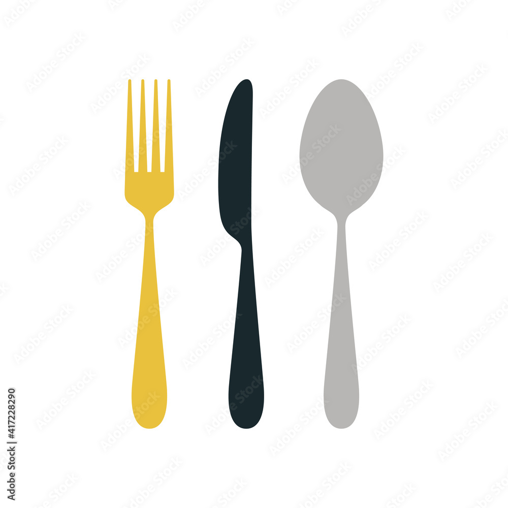 colored set with kitchen cutlery isolated on white colored set with kitchen cutlery isolated on white