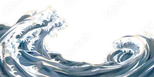 海　和風　灰色　水彩風