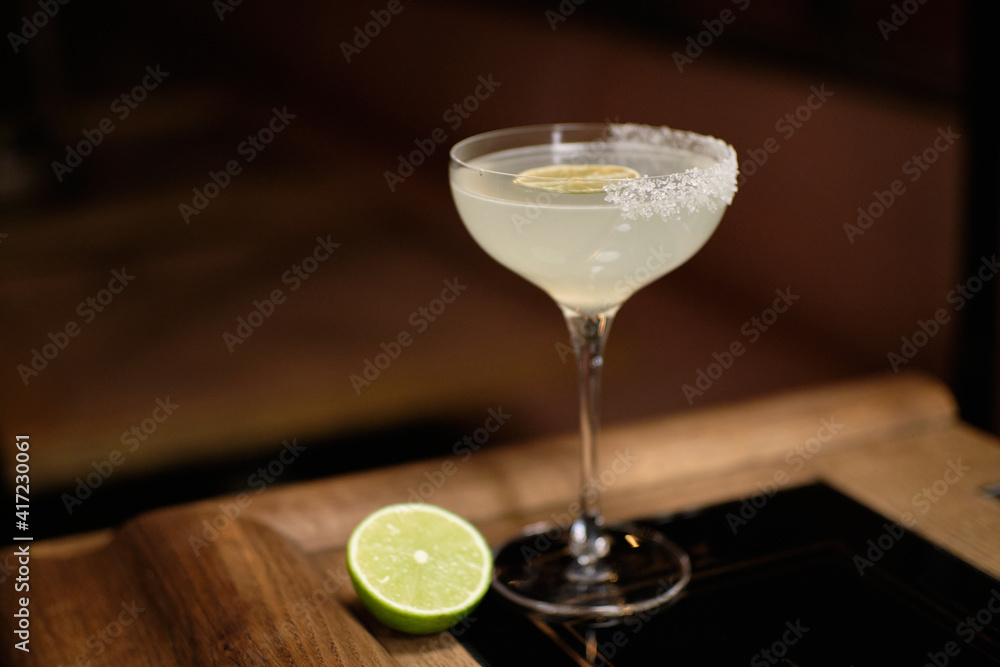 Margarita tequila cocktail with salt and lime