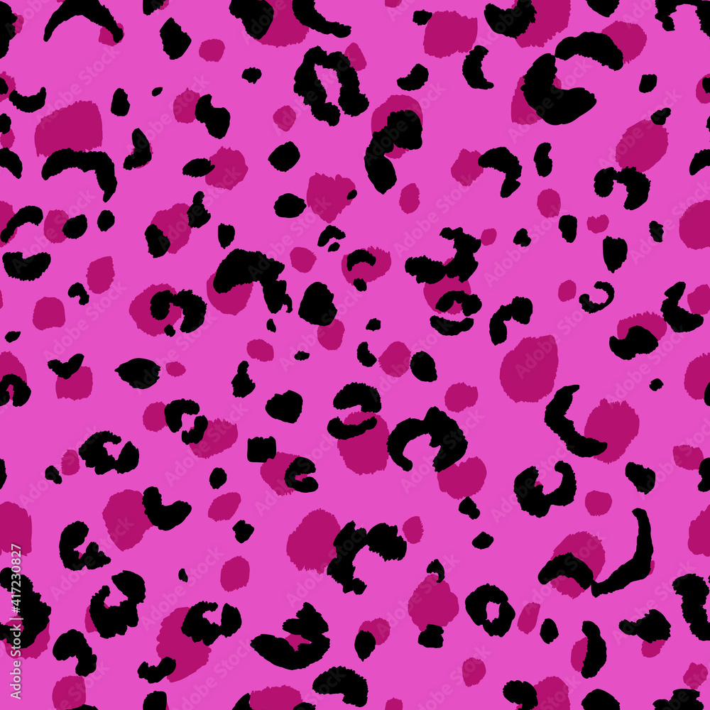 Abstract modern leopard seamless pattern. Animals trendy background. Pink and black decorative vector stock illustration for print, card, postcard, fabric, textile. Modern ornament of stylized skin