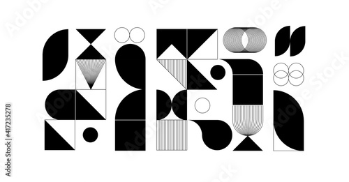 Modern abstract background with geometric shapes and halftone textures. Geometric pattern in Scandinavian style.