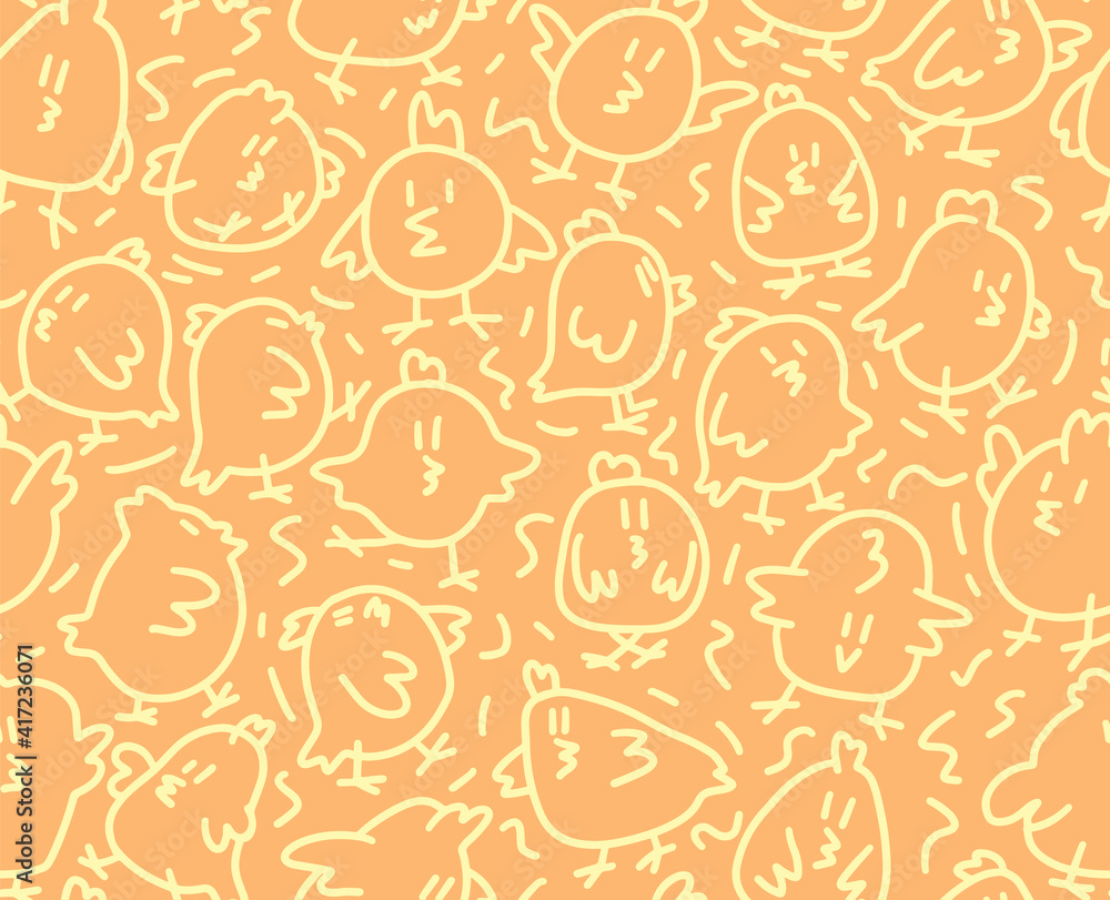 Easter Cute doodle pattern with yellow chickens. Kids ornament vector illustration Easter Cute doodle pattern with yellow chickens. Kids ornament vector illustration
