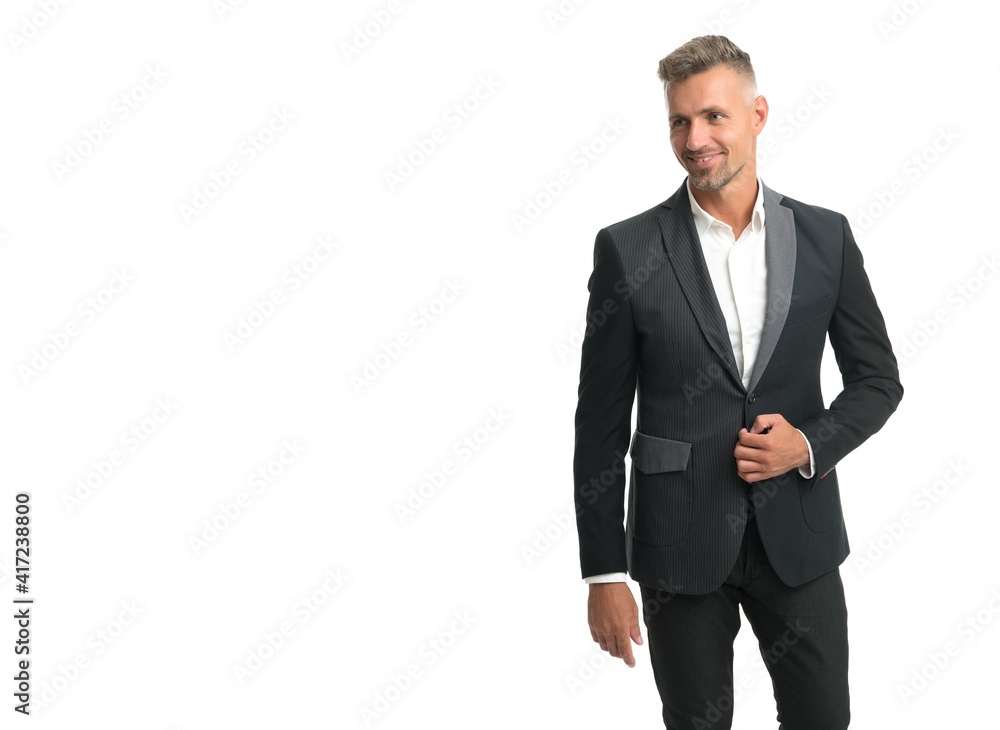 Cool stylish male look. Happy man in formal style isolated on white. Fashion style Cool stylish male look. Happy man in formal style isolated on white. Fashion style