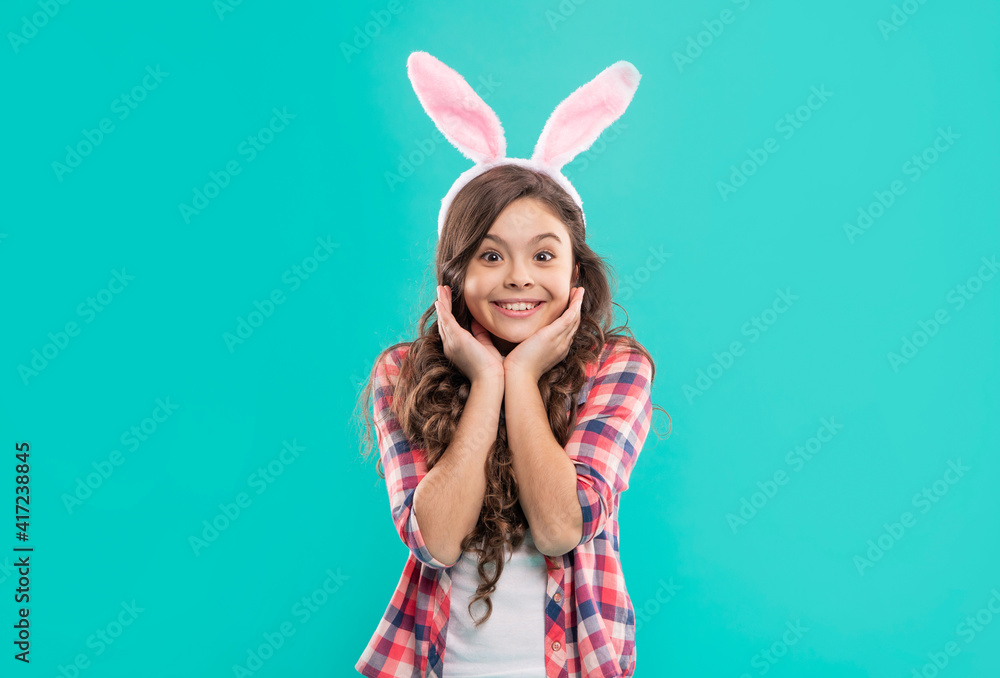 Cuter than any bunny. happy teen girl wear bunny ears. happy easter. childhood happiness