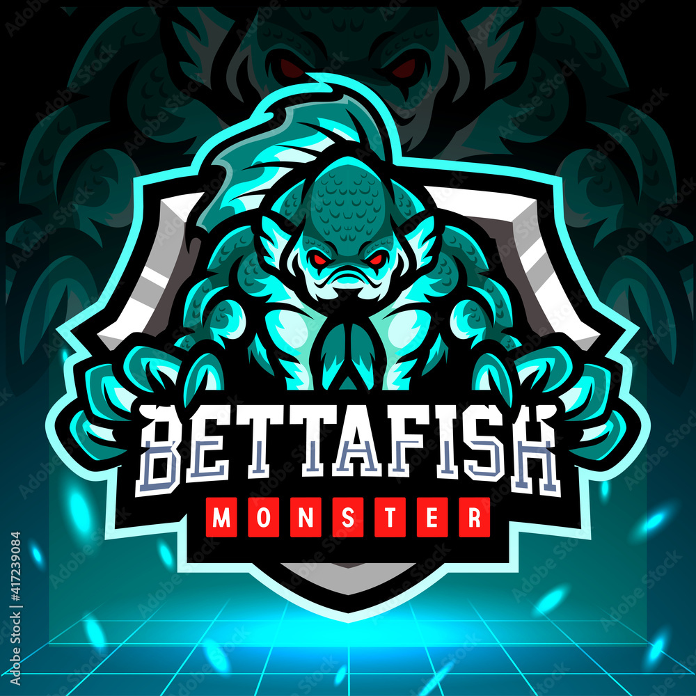 Betta fish monster mascot. esport logo design.