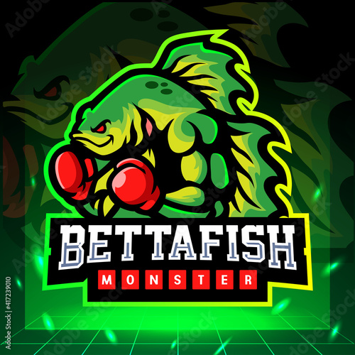 Betta fish monster mascot. esport logo design