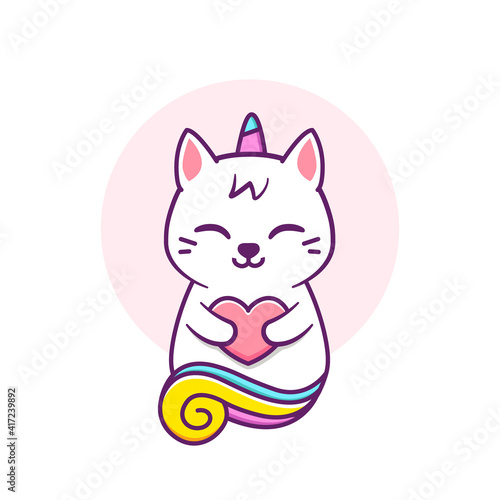 cute cat unicorn hugging a heart