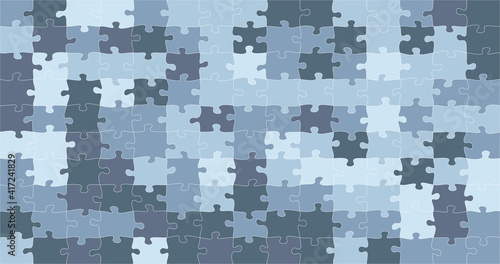 Puzzle background, mixed color Vector jigsaw separate pieces, mosaic, details, tiles, parts. Rectangle outline abstract jigsaw. Game group detail. 