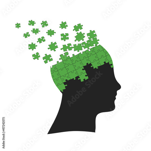 Brain head puzzle, thinking process, new idea concept. Stock Vector illustration isolated on white background.
