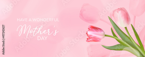 Best mothers day template banner. Vector floral illustration. Spring tulip flowers greeting design