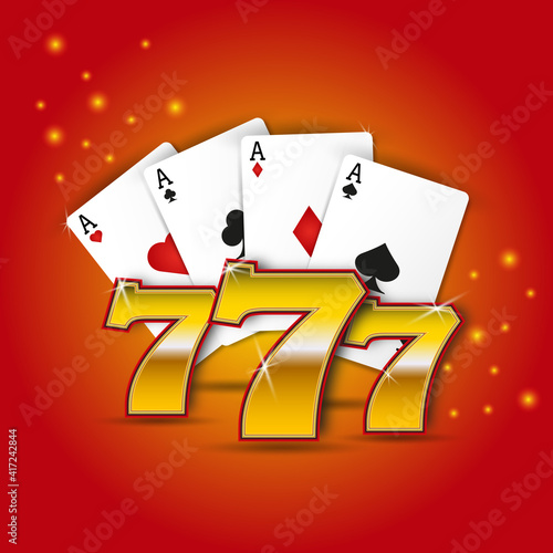 Playing cards casino. Vector illustration Playing Poker Cards Poster. Four aces of diamonds clubs spades and hearts fly.  777.