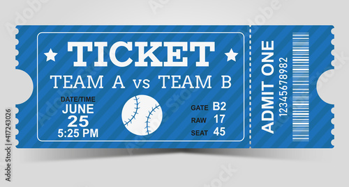 Sports Ticket Card. modern element vector design. Baseball ticket design template. Card invitation, game team, event and date, location and place sector. vector illustration