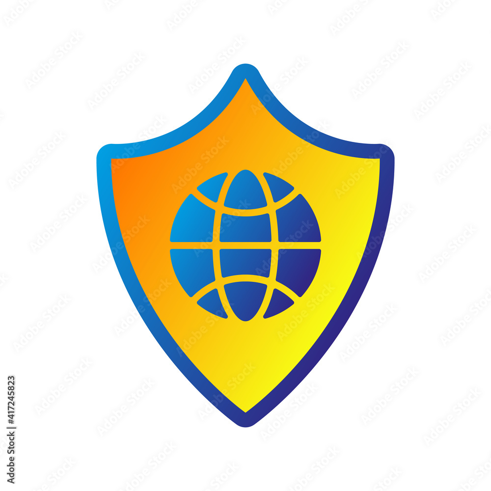 Internet protection icon. Antivirus vector icon. Shield concept icon with planet. Internet threat protection icon. Vector illustration for web design and graphics.