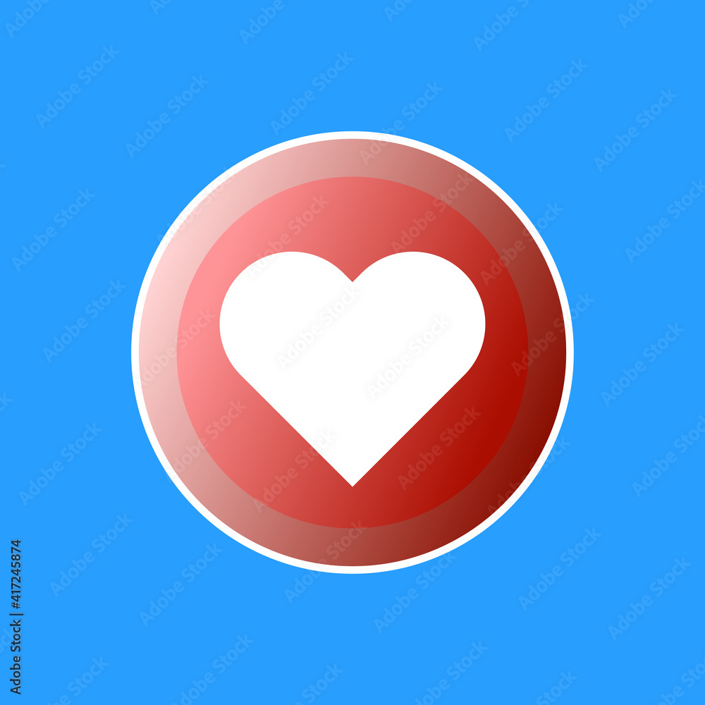 Like button icon. Like button vector icon on blue background. Button with hearts on a blue background. Icon for web design and graphic interface. Vector illustration. Like button icon. Like button vector icon on blue background. Button with hearts on a blue background. Icon for web design and graphic interface. Vector illustration.