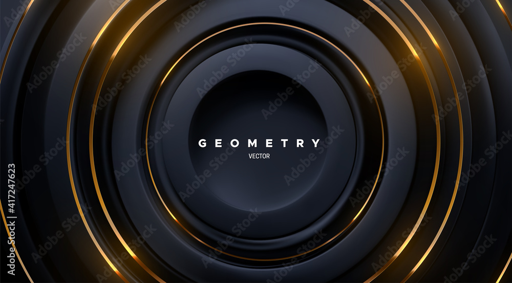 Black circle shapes with golden stripes