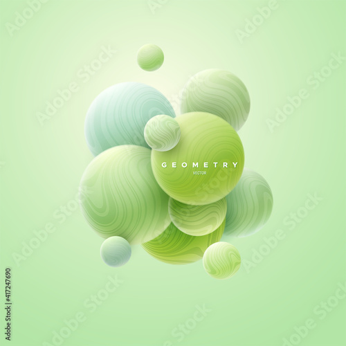 3d mint green spheres cluster