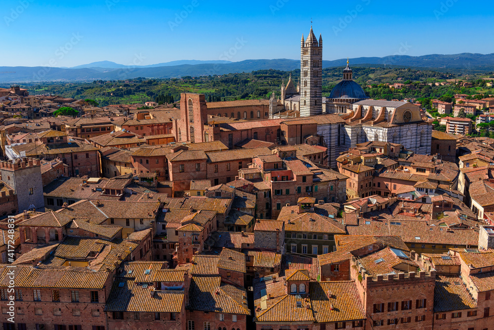 Aerial view of Siena and Siena Duomo, Tuscany, Italy. Siena is capital of province of Siena.