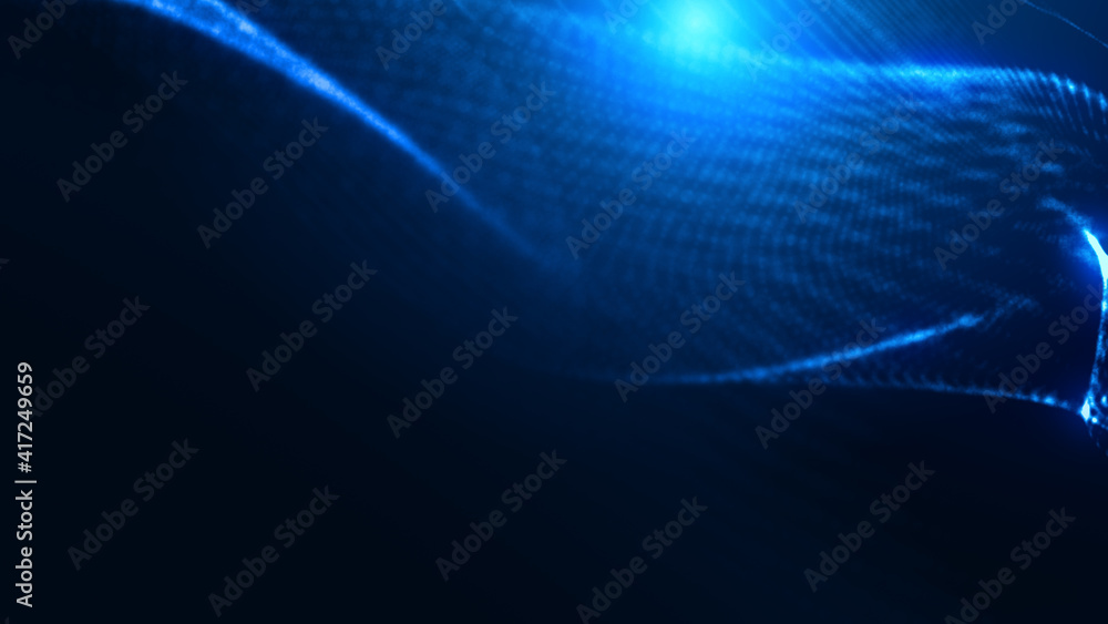 Obraz premium Dot blue wave light screen gradient texture background. Abstract ai technology big data digital background. 3d rendering.