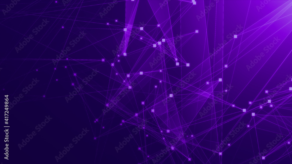 Abstract purple violet polygon tech network with connect technology background. Abstract dots and lines texture background. 3d rendering.