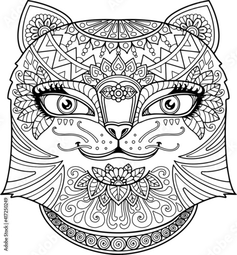 Canvas Print cat head coloring page mandala design
