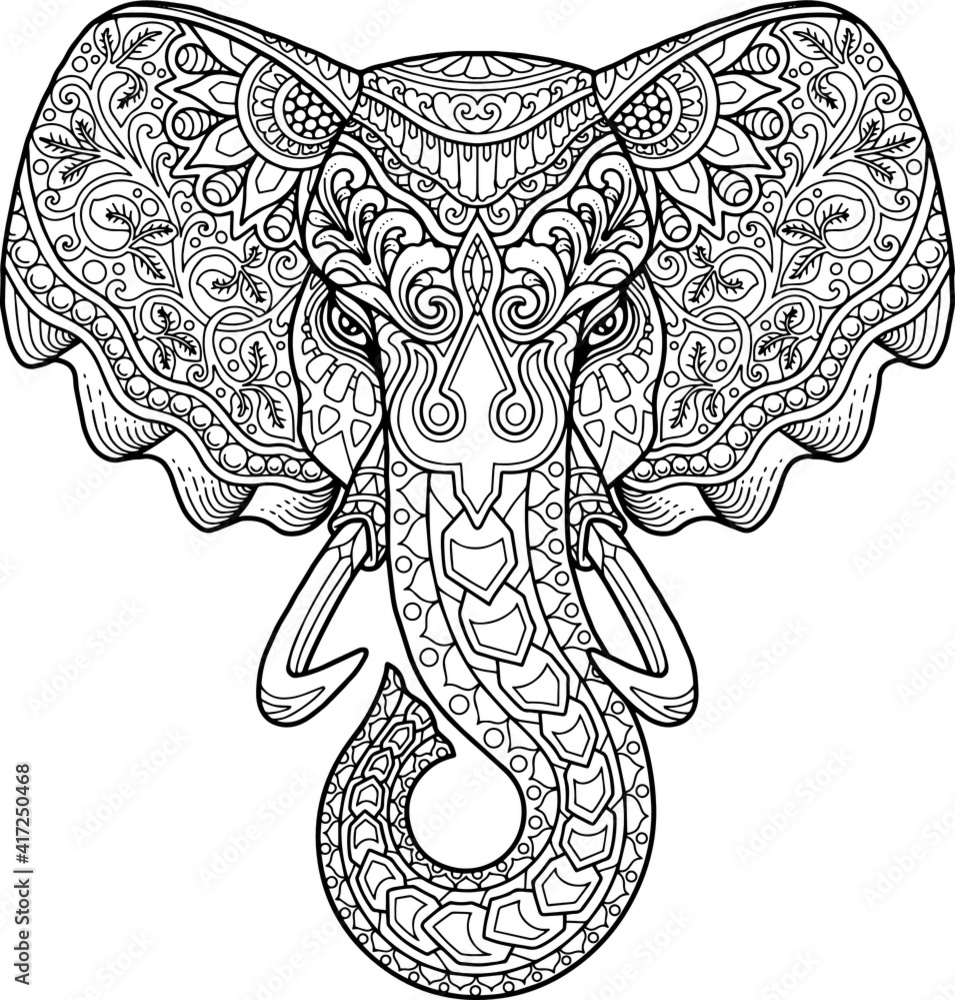 elephant head coloring page mandala design. print design. t-shirt ...