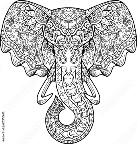 elephant head coloring page mandala design. print design. t-shirt design. photo