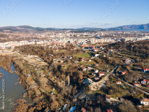 Aerial view Arda river and town of Kardzhali, Bulgaria