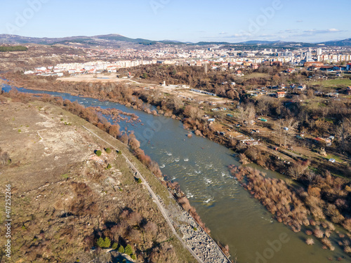 Aerial view Arda river and town of Kardzhali, Bulgaria