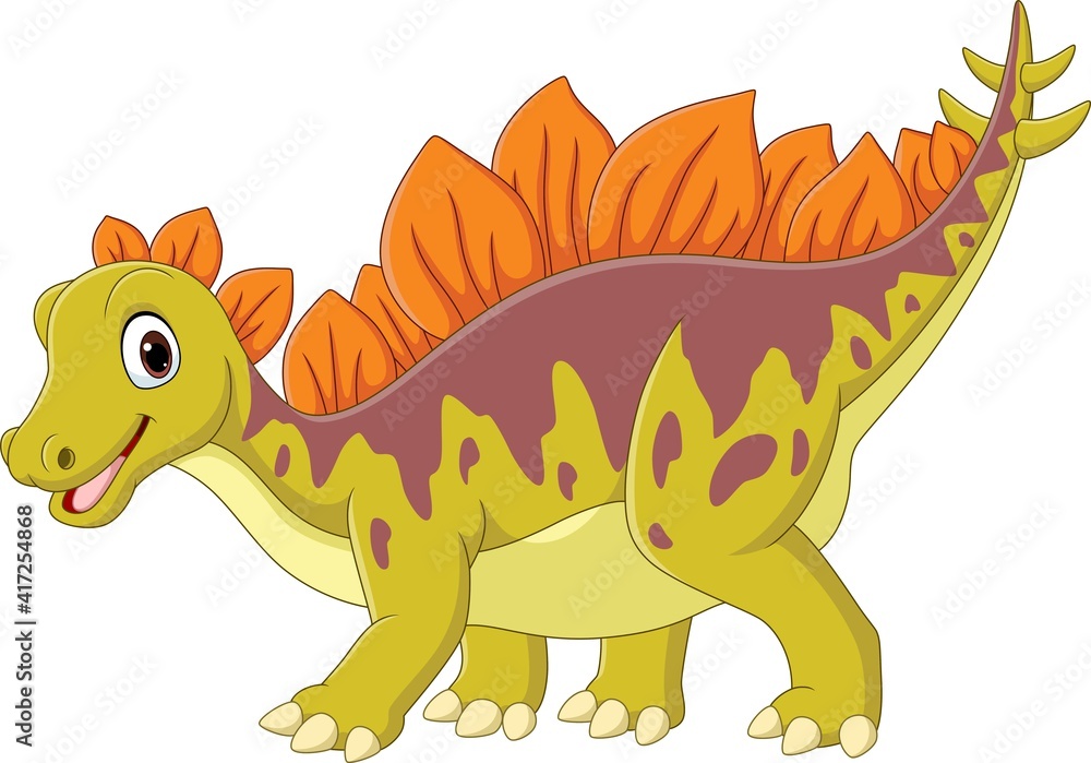 Fototapeta premium Cartoon happy stegosaurus on white background
