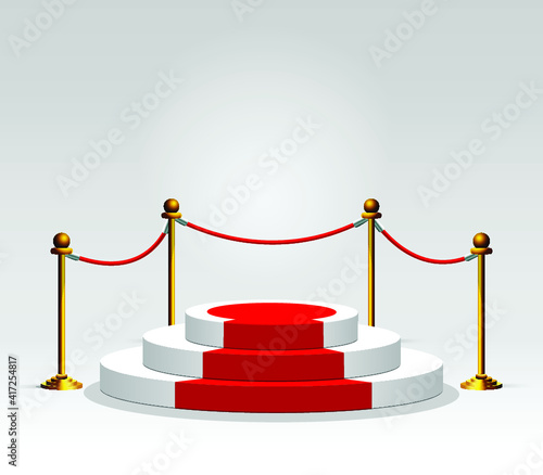 3d isolated Empty white podium with red carpet. Vector illustration.