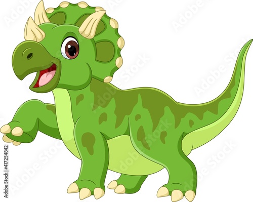 Cartoon happy triceratops on white background