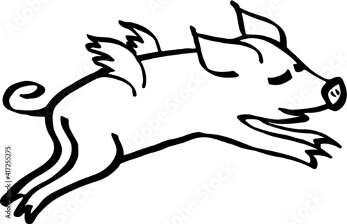 Hand drawn cartoon sketch of cute funny piggie character