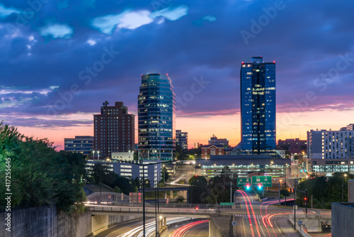 Night skyline of downtown Knoxville, Tennessee after sunset photo