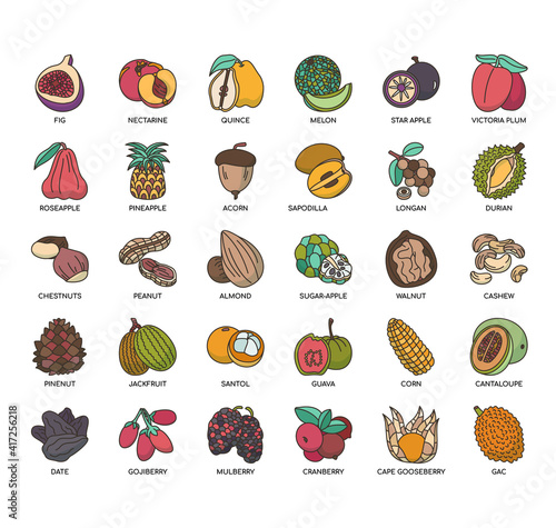 Set of fruit thin line and pixel perfect icons for any web and app project.