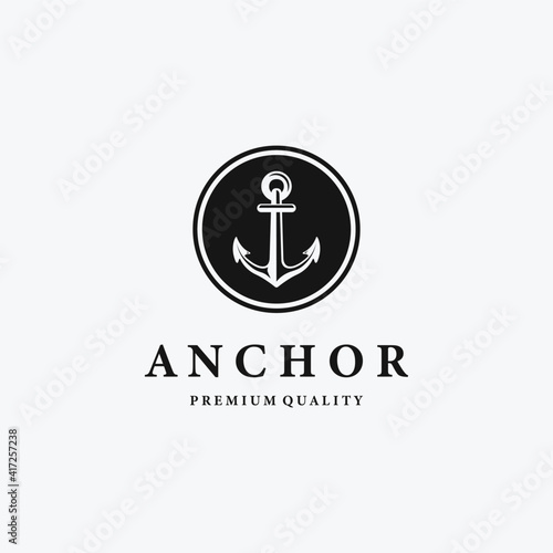 Minimalist Emblem Anchor Ship Nautical Maritime Logo, Design Illustration of Navigation Drop Anchor Point