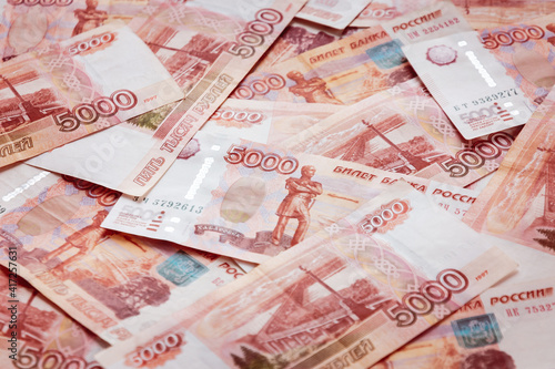 Many 5k ruble bills as a full-frame background