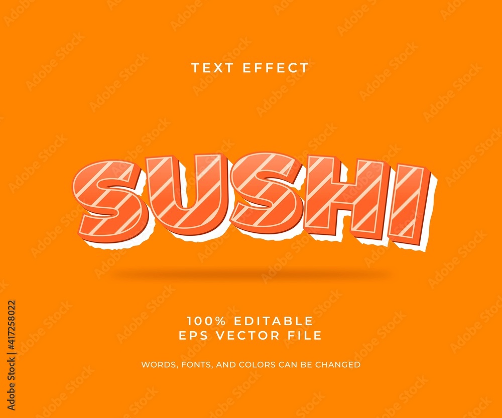 Sushi Editable 3D text effect vector