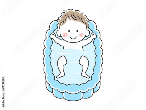 沐浴する笑顔の赤ちゃんのイラスト