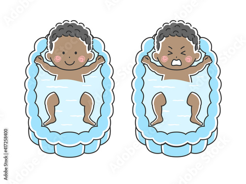 沐浴する黒人の赤ちゃんのイラスト