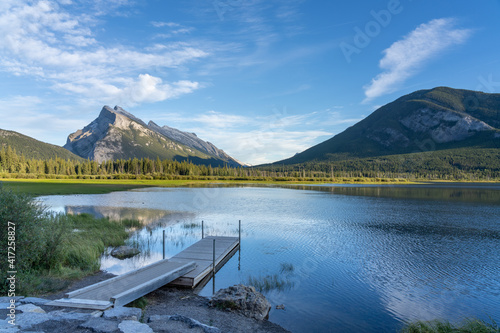 Banff National Park beautiful landscape, Vermilion Lakes Viewpoint in summer time. Canadian Rockies, Alberta, Canada.