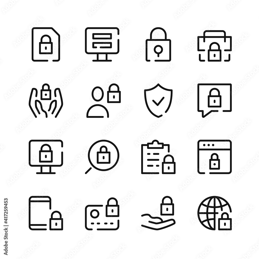 Privacy icons. Vector line icons. Simple outline symbols set Privacy icons. Vector line icons. Simple outline symbols set