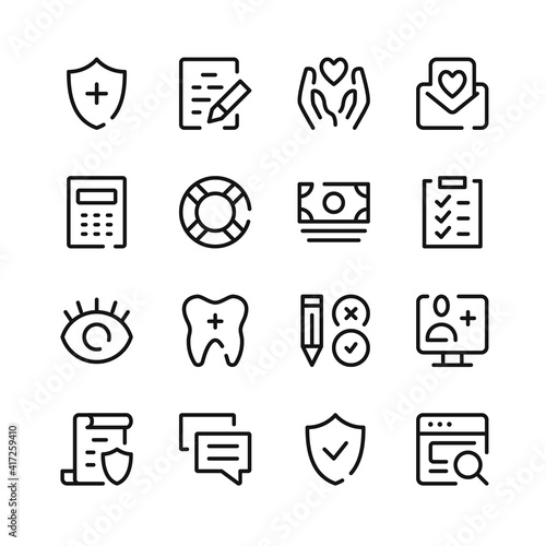 Health insurance icons. Vector line icons. Simple outline symbols set