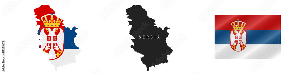 Serbia. Detailed flag map. Detailed silhouette. Waving flag. Vector illustration Serbia. Detailed flag map. Detailed silhouette. Waving flag. Vector illustration