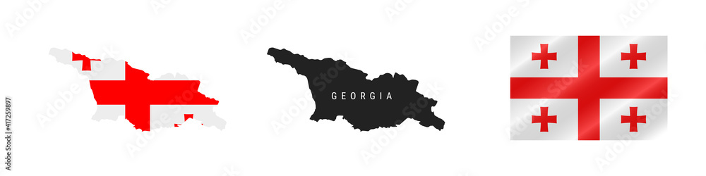 Georgia. Detailed flag map. Detailed silhouette. Waving flag. Vector illustration
