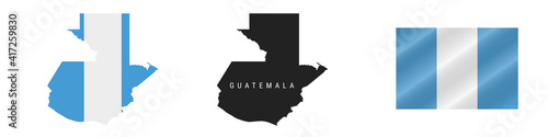 Guatemala. Detailed flag map. Detailed silhouette. Waving flag. Vector illustration
