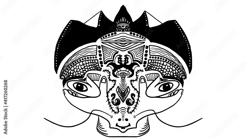 Fototapeta premium Creature with a hat china hands eyes